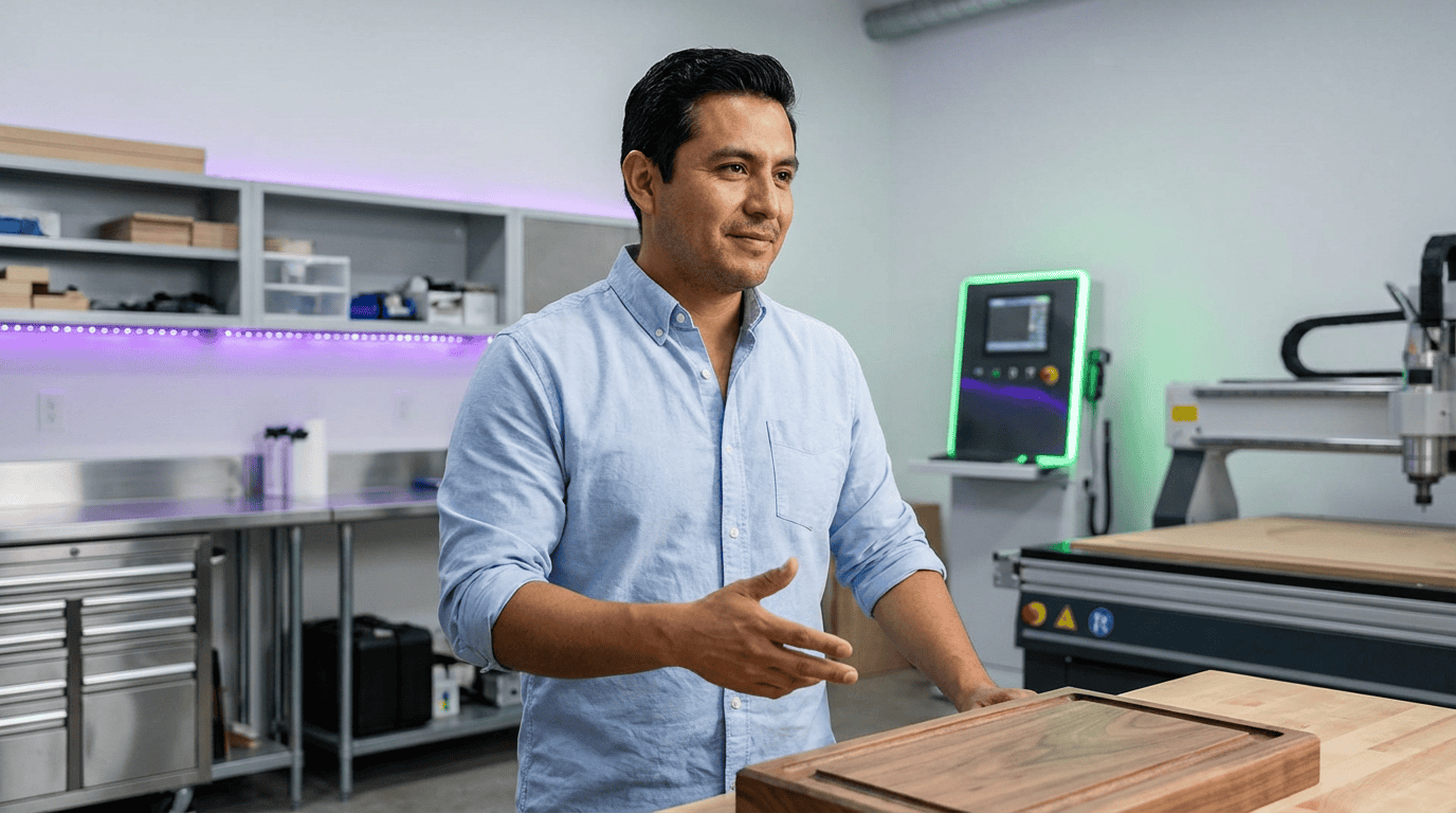 Emprendedor mexicano en taller de manufactura