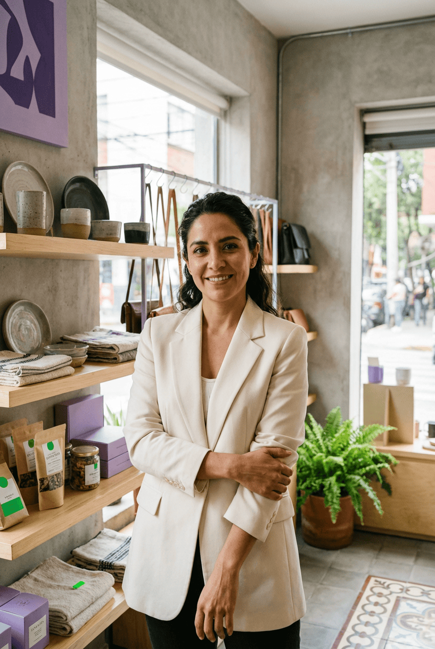 Emprendedora mexicana en su boutique