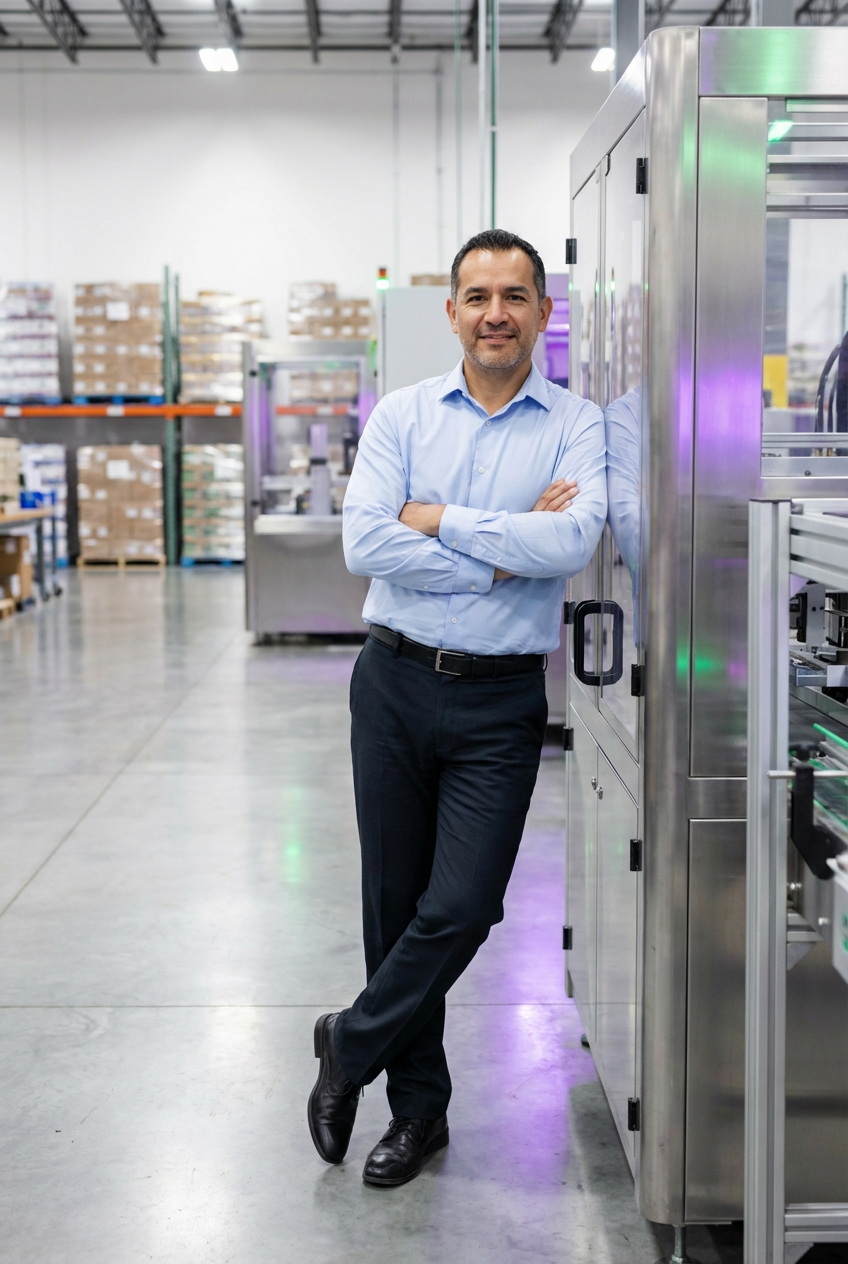 Empresario en planta de manufactura